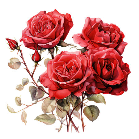 Bouquet of red roses isolated on white background. Watercolor illustration.の素材