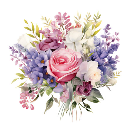 Beautiful vector watercolor wedding bouquet with roses, peonies and hyacinthsの素材