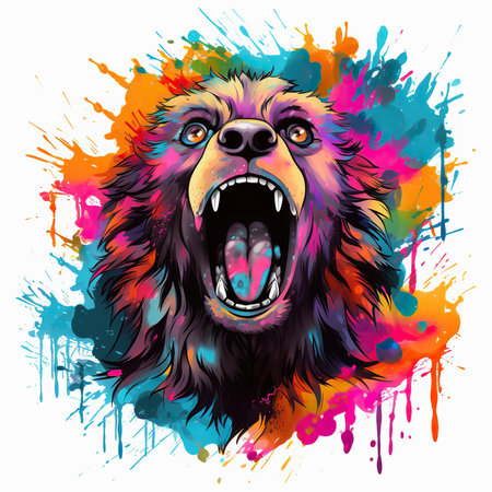 Lion head with colorful splashes and blots. Vector illustration.の素材