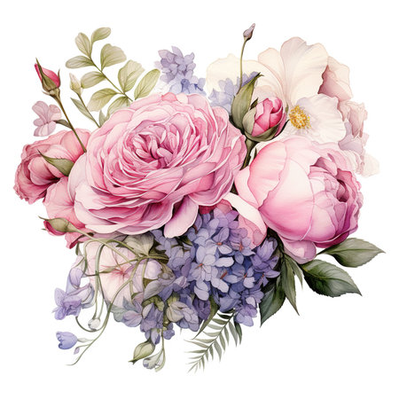 Beautiful vector watercolor wedding bouquet with peonies and hydrangeasの素材