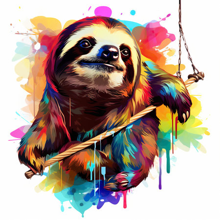 Cute cartoon sloth hanging on a rope. Vector illustration.の素材