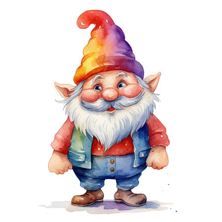 Funny gnome. Watercolor illustration on a white background.の素材