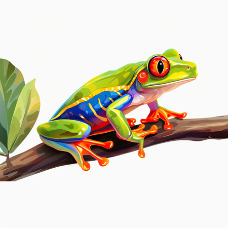 Red-eyed tree frog sitting on a branch. Vector illustration.の素材