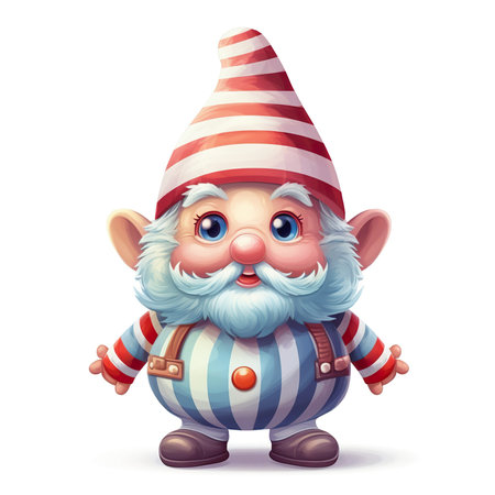 Cute cartoon gnome with blue eyes in striped cap. Vector illustration.の素材