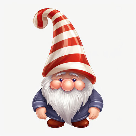 Garden gnome with red and white striped hat. Vector illustration.の素材
