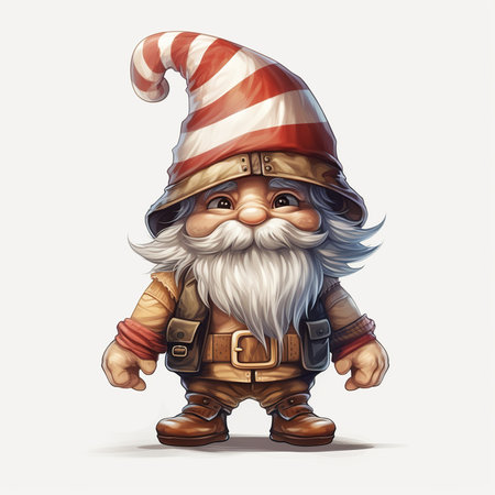 Funny cartoon gnome in a hat and costume. Vector illustration.の素材