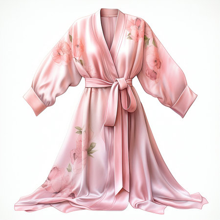 Pink silk bathrobe isolated on white background. 3D rendering.の素材