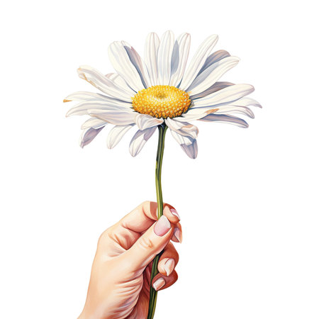 Chamomile flower in hand. Realistic vector illustration.の素材