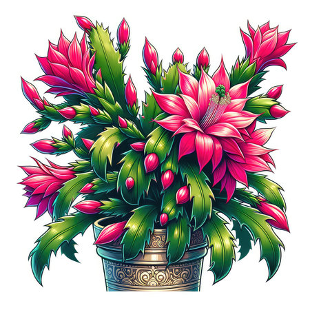 Bouquet of Christmas cactus in a pot. Vector illustration.の素材