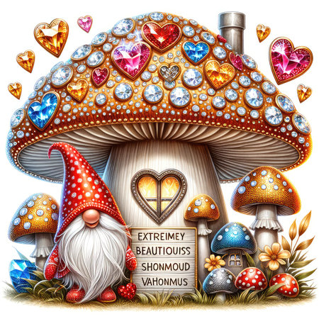 Mushroom fairy tale with magic gnome, hearts and mushrooms.の素材