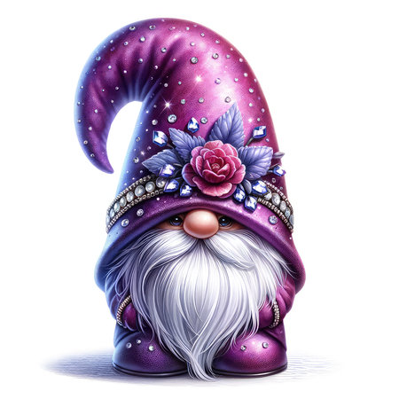 Cute Gnome in a hat with flowers. Cartoon character.の素材