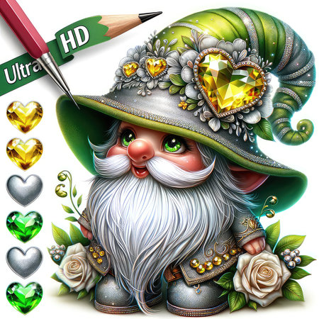 Leprechaun with a heart and a pencil. Vector illustration.の素材