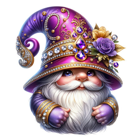Fairytale character in a purple hat with a pattern on his head.の素材