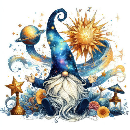 Halloween background with wizard, moon, stars, sun and moon. Vector illustration.の素材