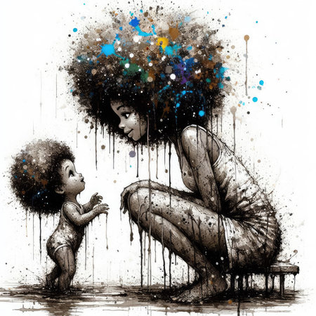Beautiful girl with afro hairstyle in the rain, illustrationの素材