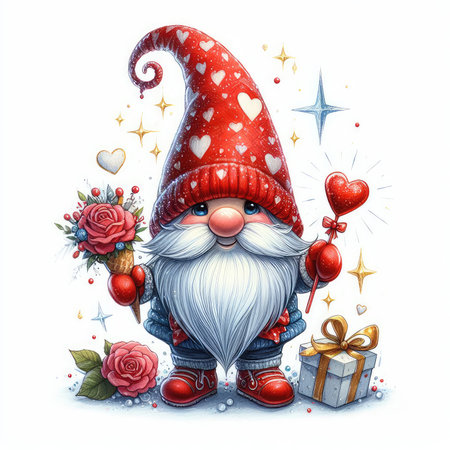 Christmas greeting card with Santa Claus, gifts and flowers. Vector illustration.の素材