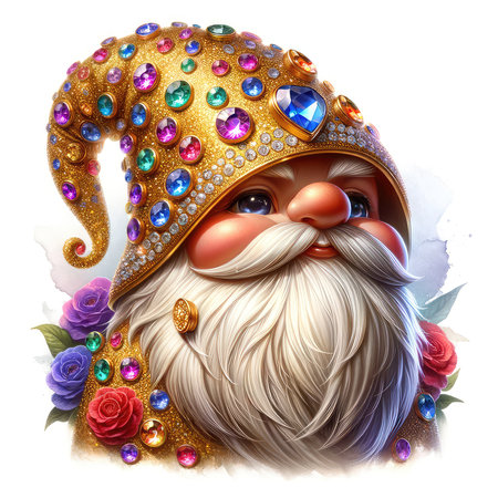 Santa Claus with a beard and a crown of precious stones. Isolated on white background.の素材