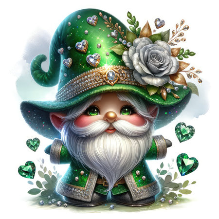 Leprechaun with hearts and flowers on white background.の素材