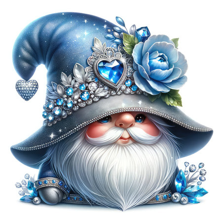 Garden gnome with blue flowers. Christmas and New Year illustration.の素材