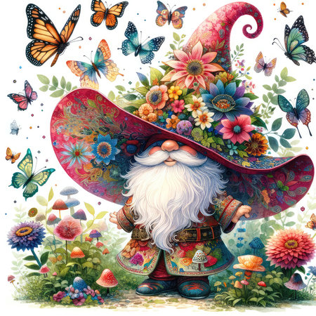 Santa Claus with flowers and butterflies. Illustration for your design.の素材