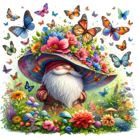 Cartoon happy santa claus in mexican hat with flowers and butterfliesの素材
