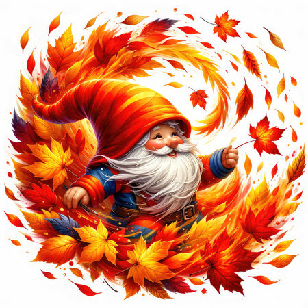 santa claus on a background of autumn leaves. vector illustrationの素材