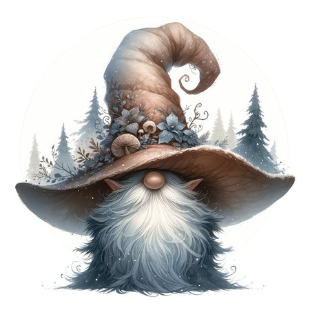 Illustration of a wizard in a hat with a broomstick.の素材
