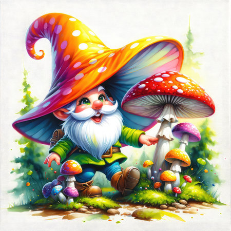 cartoon image of gnome in mushroom forest. illustration for childrenの素材