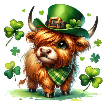 St. Patrick's Day. Cute bull with leprechaun hat. Vector illustrationの素材