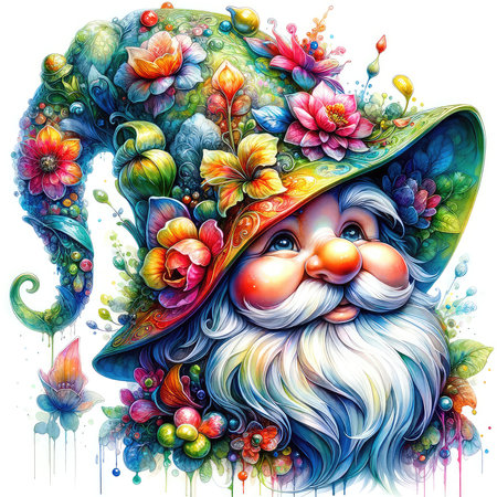 Portrait of Santa Claus in a hat with flowers. Vector illustration.の素材