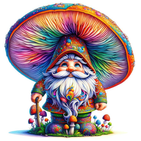 Mushroom fantasy gnome. 3d illustration for your designの素材