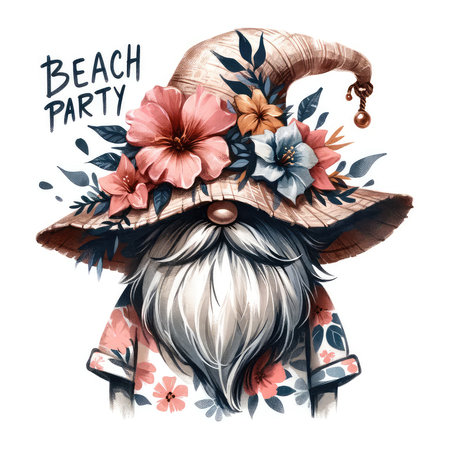Watercolor portrait of a wizard in a hat with flowers. Vector illustration.の素材