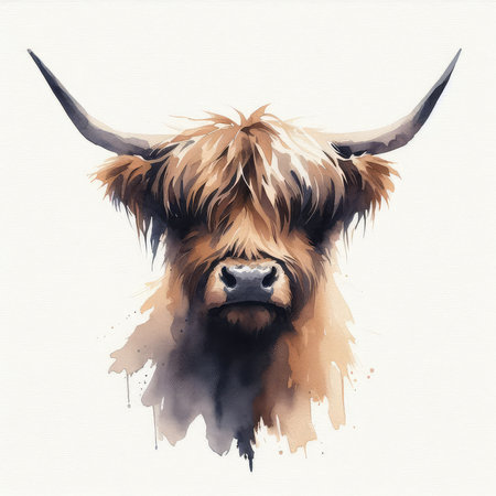 Watercolor portrait of a scandinavian yak. Vector illustration.の素材