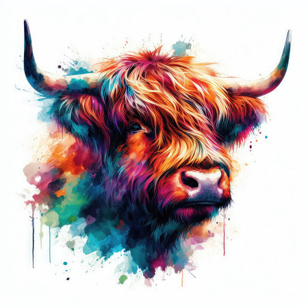 Bull head with colorful splashes on white background. Vector illustration.の素材