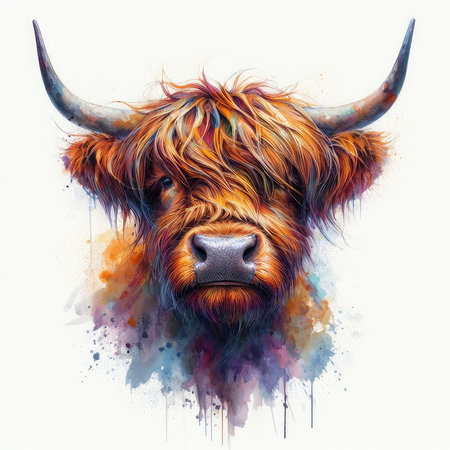Portrait of a bull. Digital watercolor painting on white background.の素材