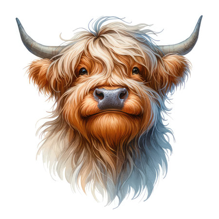 Portrait of a yak on a white background. Vector illustration.の素材