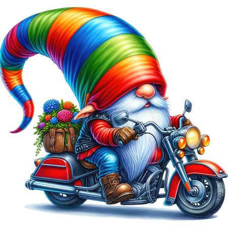 Illustration of Santa Claus riding a motorcycle with gifts on his headの素材