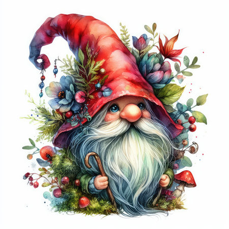 Christmas gnome. Watercolor illustration. Isolated on white backgroundの素材