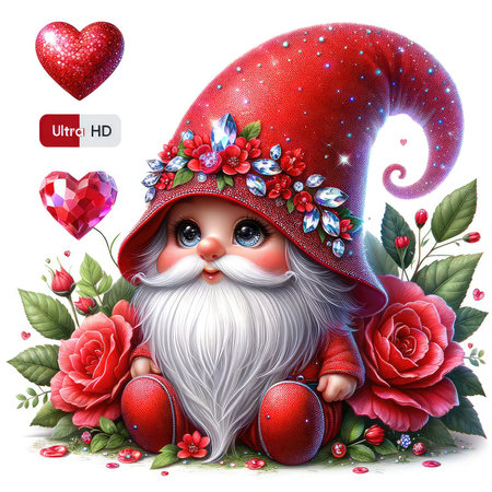 Greeting card for Valentine's Day with Santa Claus, red roses and hearts.の素材
