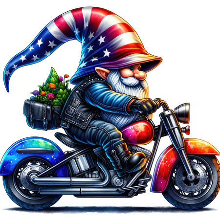 Cartoon Santa Claus on a motorcycle. Christmas and New Year.の素材