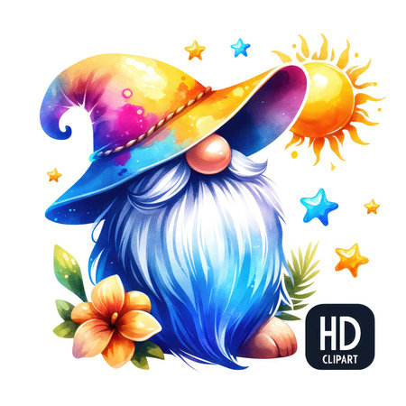 Hipster wizard with hat and flower. Vector illustration for your designの素材