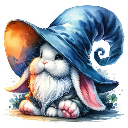 Rabbit in a hat. Watercolor illustration on white background.の素材