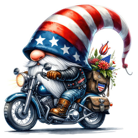 Illustration of Santa Claus on a vintage motorcycle with Christmas decoration.の素材