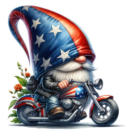 santa claus riding a motorcycle with american flag and flowersの素材