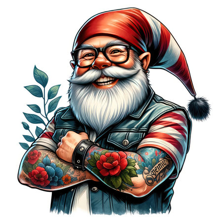 Hipster Santa Claus with tattoo on his arm. Vector illustration.の素材