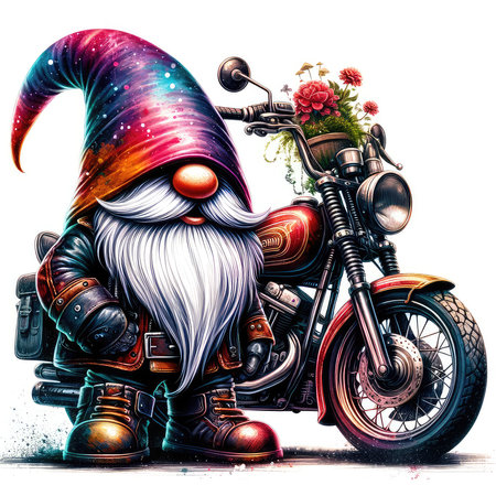 santa claus on the motorcycle with flowers in his hand.の素材
