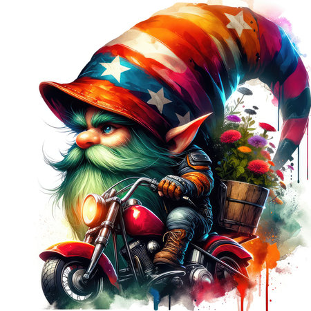 Grim reaper in a hat on a motorbike with a bouquet of flowers.の素材