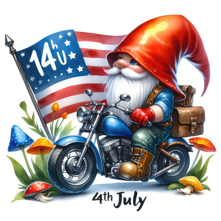 USA Independence Day poster with Santa Claus on motorcycle.の素材