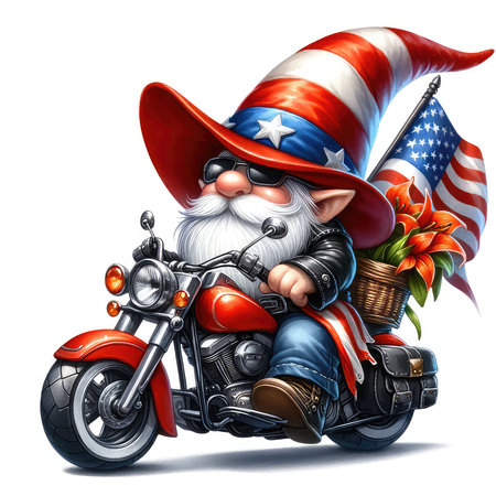 Cartoon illustration of a santa claus riding a motorbikeの素材
