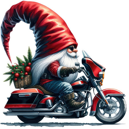 Santa Claus on a motorcycle with a basket of christmas tree.の素材